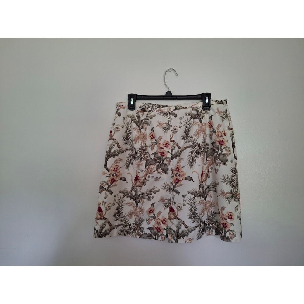 Vtg Talbots Unique A Line Skirt Ivory Tan Monkeys Floral Lined Zip Sz 10P